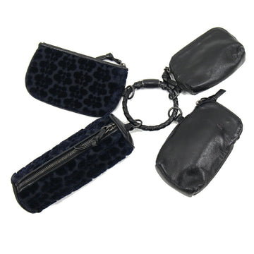 BOTTEGA VENETA Pouch Black Navy Leather Suede Set of 4 Butterfly Ladies Row Clutch Bag