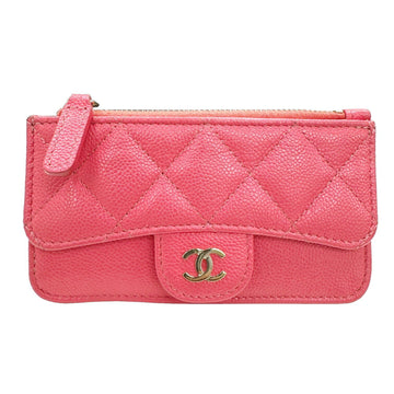 CHANEL Matelasse Coin Case Wallet Card Business Holder Caviar Skin AP2570 Pink Random Number Accessory Women's