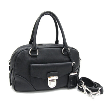 PRADA Handbag 1BB006 Black Leather Shoulder Strap Boston Ladies