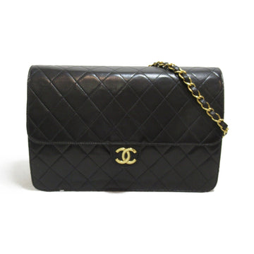 CHANEL Matelasse Push Lock Chain Shoulder Bag Black Lambskin [sheep leather]