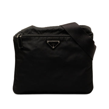 PRADA Triangle Plate Sacoche Shoulder Bag Black Nylon Leather Women's