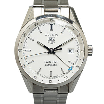 TAG HEUER Carrera Twin Time Wristwatch WV2116-0 Automatic White Dial Stainless Steel Men's HEUER