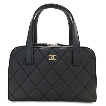 CHANEL Bag Wild Stitch Women's Handbag Leather Black Coco Mark