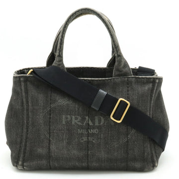 PRADA CANAPA Tote Bag Shoulder Denim NERO Black Purchased at Boutique B2439G