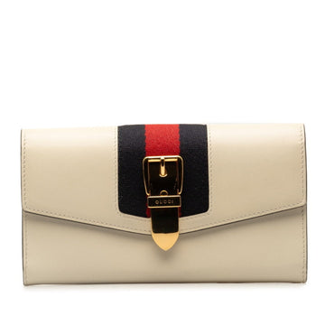 GUCCI Sylvie Continental Wallet Long 476084 White Leather Women's