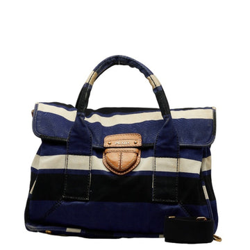 PRADA Handbag Shoulder Bag Blue Multicolor Canvas Leather Women's