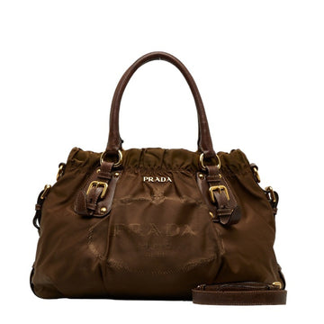 PRADA Jacquard Handbag Shoulder Bag Brown Nylon Leather Women's