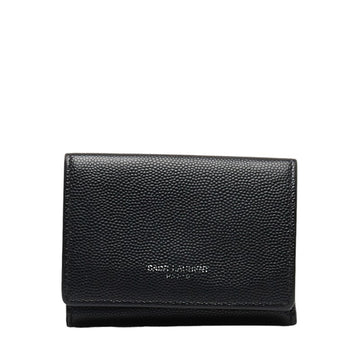 SAINT LAURENT Trifold Compact Wallet Bi-fold Black Leather Women's
