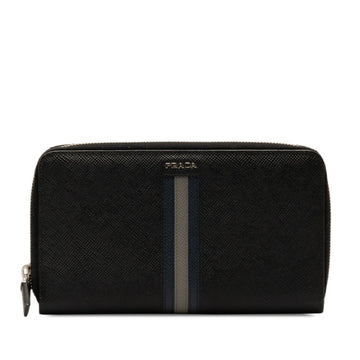 PRADA Saffiano Round Long Wallet Black Leather Women's