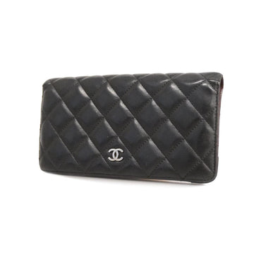 CHANEL Long Wallet Matelasse Lambskin Black Women's