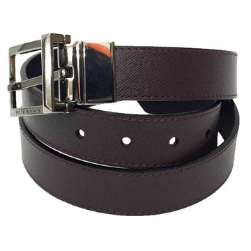 BURBERRY Leather Belt, Reversible, Silver Buckle, Black/Bordeaux, 90-100cm, 5-hole adjustment, , Men's