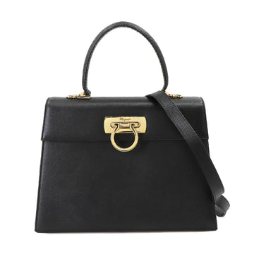 SALVATORE FERRAGAMO Gancini 2way hand shoulder bag leather black 21 2181 gold hardware Hand Bag