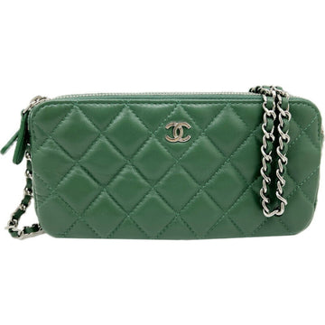 CHANEL Chain Wallet A82527 Shoulder Bag Lamb Leather Green Sheep Long Ladies