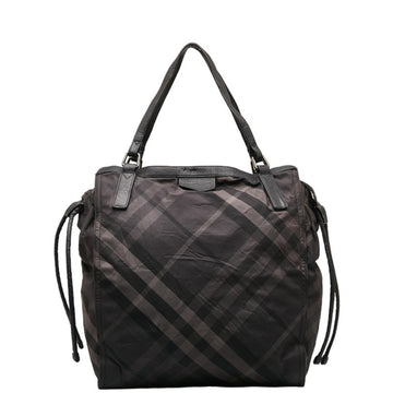 BURBERRY Check Tote Bag Black Grey Nylon Leather Women's