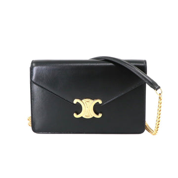 CELINE Margot Triomphe Chain Wallet Long Leather Black 10L033DPV Gold Hardware