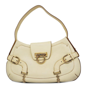 SALVATORE FERRAGAMO Shoulder Bag Gancini Leather Ivory Champagne Women's