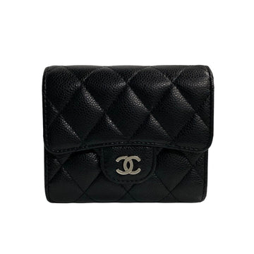 CHANEL Matelasse Caviar Skin Leather Tri-fold Wallet Black 75669 5sbk-a2775669