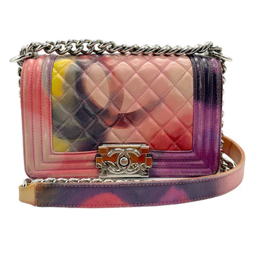 CHANEL Shoulder Bag Boy  Leather Multicolor Silver Women's z1150