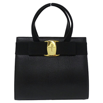 SALVATORE FERRAGAMO Ferragamo Bag Women's Vara Ribbon Handbag 2way Leather Black BA21 4178 Embossed Compact