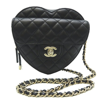 CHANEL Matelasse Heart Shape Chain Shoulder Bag with Seal on Metal Fittings Women's AS3191 Lambskin Black