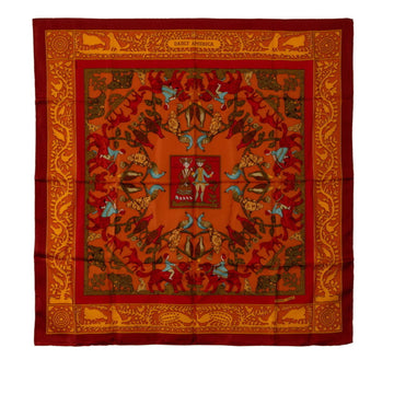 HERMES Carre 90 EARLY AMERICA Good Old America Scarf Muffler Red Orange Multicolor Silk Women's