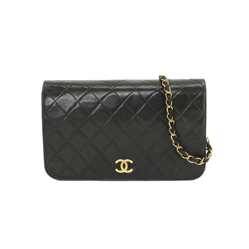 CHANEL Matelasse Chain Shoulder Bag Leather Black Gold Hardware Push Lock A03568