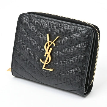 SAINT LAURENT Cassandra Matelasse Compact Zip Around Wallet 668288 Black B-155595