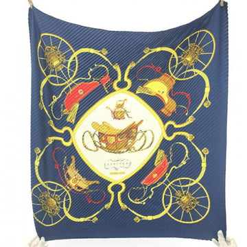 HERMES Carre 90 Pleated Scarf SPRINGS Navy