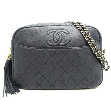 CHANEL Chain Women's Shoulder Bag Caviar Skin Dark Grey