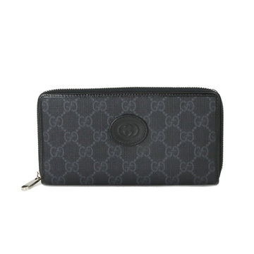 GUCCI Interlocking G GG Supreme Round Long Wallet Gray Black 673003 Silver Hardware