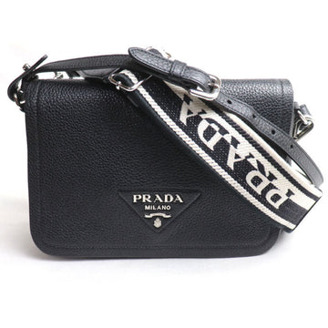 PRADA Vitello Dino 2-Way Shoulder Bag Black 1BD314