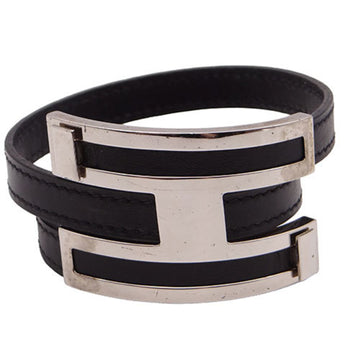 HERMES Bracelet Puspusu Women's Leather Black G Stamp 2003