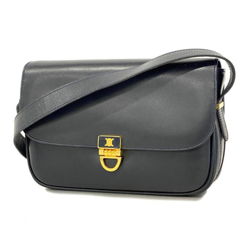 CELINE Shoulder Bag Leather Black Women's