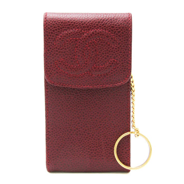 CHANEL Cigarette Case Caviar Leather Bordeaux Multi-purpose pouch with key ring