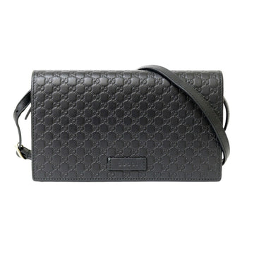 GUCCI Micro ssima Shoulder Bag Shima Leather Black Unisex  Long Wallet
