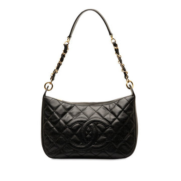 CHANEL Matelasse Coco Mark Chain Bag Black Caviar Skin Women's