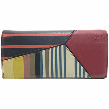 LOEWE Long Wallet Puzzle Horizontal Calf Leather Multicolor 0010112472 Stripe Anagram Crazy Bi-fold ATKK-11334