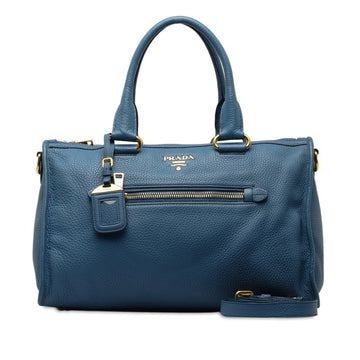 PRADA Tote Bag Shoulder Blue Leather Women's