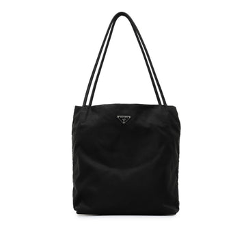 PRADA Triangle Plate Tote Bag Black Nylon Women's