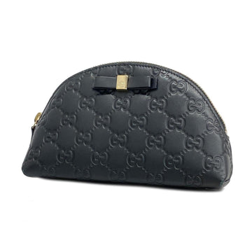 GUCCI pouch ssima 431409 leather black champagne ladies