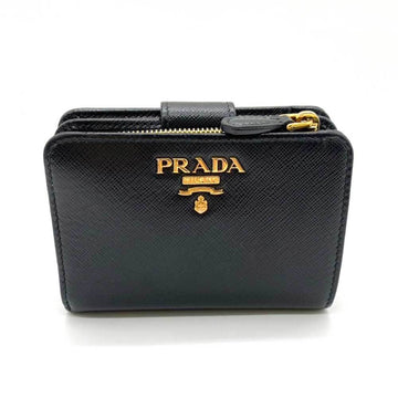 PRADA Wallet Compact Nero Black Bi-fold L-Shape Women's Saffiano Leather 1ML018