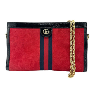 GUCCI Shoulder Bag Suede Leather Red Black Gold Women's 503876 z1179