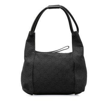 GUCCI GG Canvas Handbag 101333 Black Grey Leather Women's