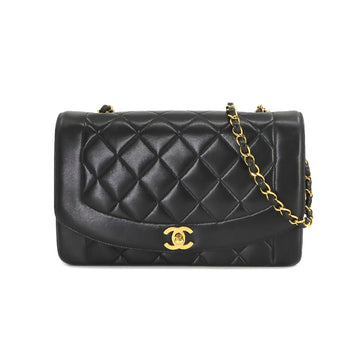 CHANEL Diana Matelasse 25 Chain Shoulder Bag Leather Black A01165