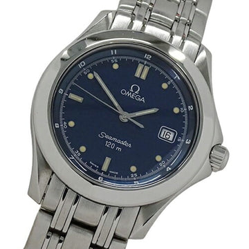 OMEGA Seamaster 2511.80 Watch Men's Brand 120m Date Quartz QZ Stainless Steel SS Silver Blue Polished