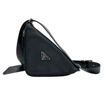 PRADA Shoulder bag Body Leather Black Silver Men Women z1249