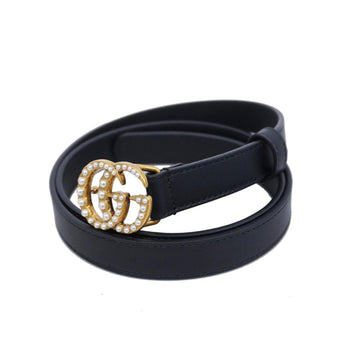 GUCCI Belt 85 34 214351 Leather Black Champagne Women's