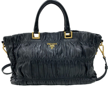 PRADA BN2076 Shoulder Bag Gathered Handbag Black Women's