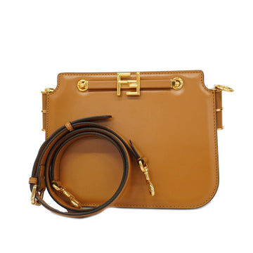 FENDI Shoulder Bag Touch Leather Light Brown Women's