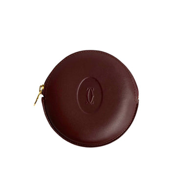 CARTIER Must Line Leather Round Zip Wallet/Coin Case Coin Purse Bordeaux 78680 473k241878680